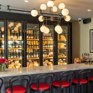 wine bottles on shelves