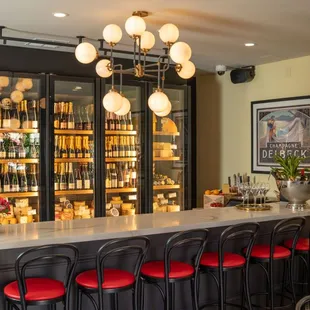 wine bottles on shelves