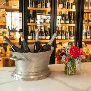 bottles of wine in ice bucket