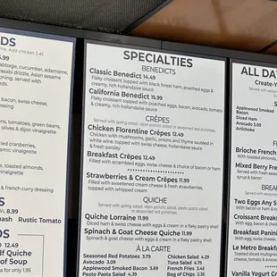 menus and prices