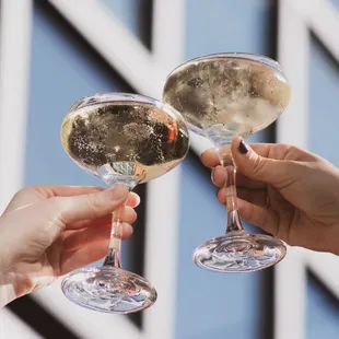 two people toasting with wine glasses