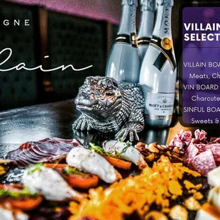 a selection of wines and food