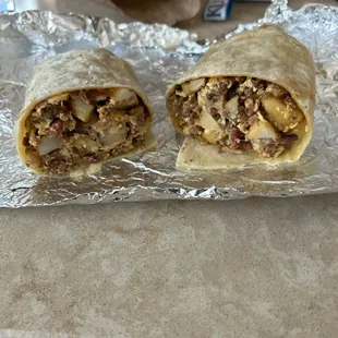 Bacon, potato, chorizo burrito.