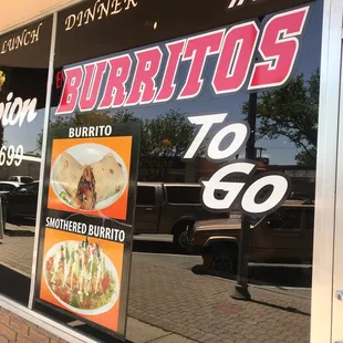 a sign in the window