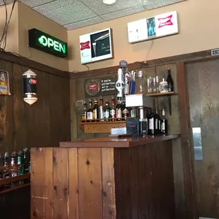 a bar with a wooden counter