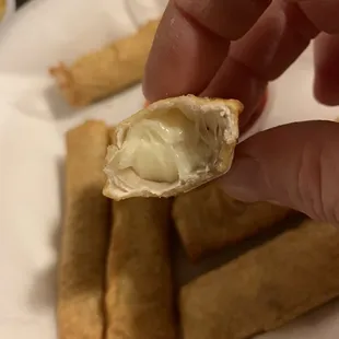 Inside the mozzarella stick.