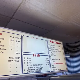 Fish and side order menu