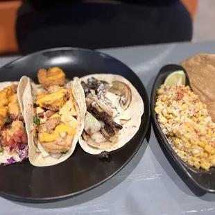 3 Tacos Mexican Style with a side of corn salaa