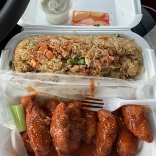 10 piece boneless flaming hot with chicken fried rice