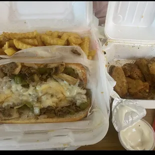 Philly cheesesteak beef with 6 pc lemon pepper wings!