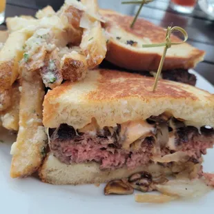 Frisco Patty Melt-  was dry...not nearly enough thousand island dressing AND not medium well as ordered. Garlic fries were yummy!