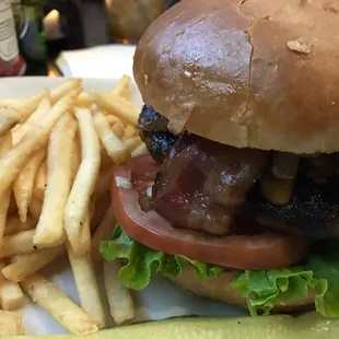 Burger. Patty was burnt even when requesting medium rare.