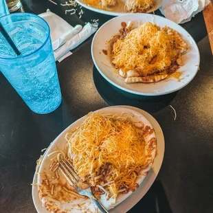4way with onions, chili cheese fries and coneys.