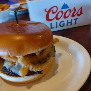 burger with onion straws