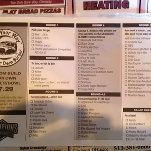 The order form for your burger - pretty sweet!