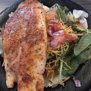 Cajun whitefish (Lent menu) with salad instead of rice