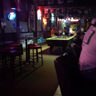 a man sitting at a pool table