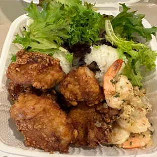 Mochiko chicken and garlic shrimp