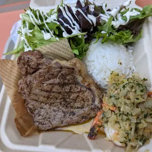a meal in a styrofoam container