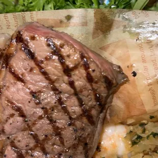 Half steak and shrimp