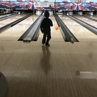 a bowling alley with bowling lanes
