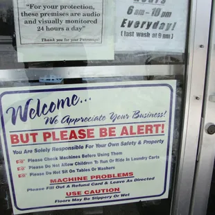 Hours of operation, front entry.