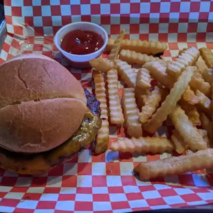 a burger and fries