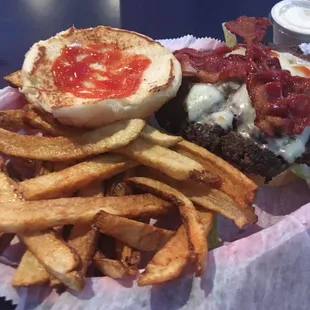 a burger and fries