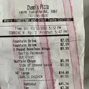 Large garlic chicken pizza, 2 soft drinks ,2 appetizers, Buffalo chips with cheese and a pound of boneless wings all for $45