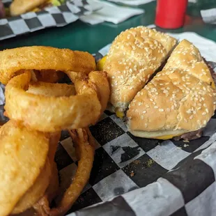 Burger with onion rings