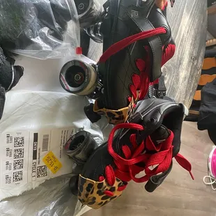 Rock star skates, changed laces, added toe protectors punched  toe box. ( using a hair dryer and a long steel handle, worked great!)