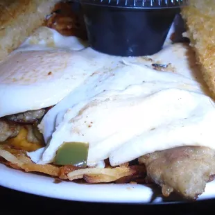 Breakfast skillet, close-up.