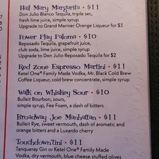 Cocktail menu
