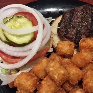 1/4 burger &amp; tots $8