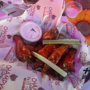 Fried Jalapeño Basket in the back and the award winning Hot Wings in the center