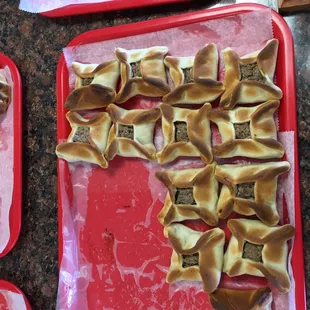 a tray of wontons on a table