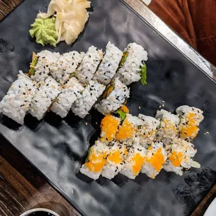 Vegan roll (left) California roll (right)