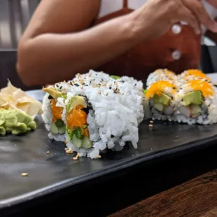 Vegan roll (left) California roll (right)