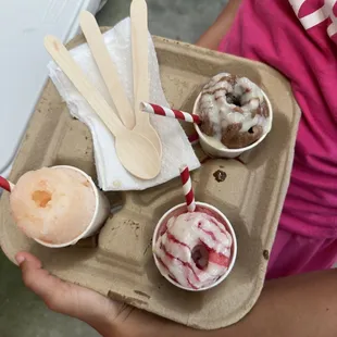 Iced Mocha w/condensed milk, Sour Cherry w/condensed milk, and Grapefruit Basil