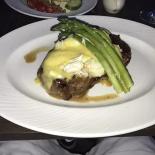 Ribeye with crab oscar topping