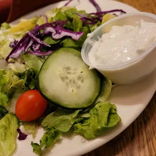 Side salad with blue cheese dressing