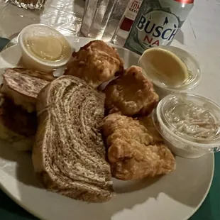 3pc Beer Battered Cod Fish Fry with homemade potato pancakes, cole slaw, &amp; rye bread. So good!