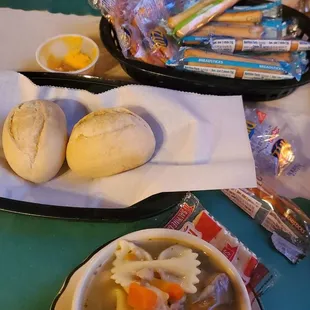Soup or salad and bread come with meal