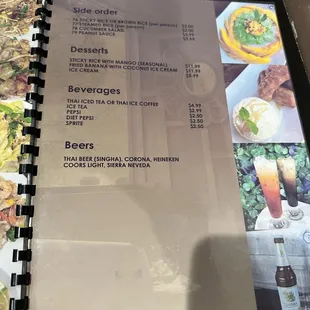 Beverages &amp; dessert menu