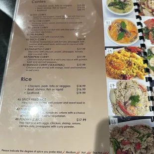 Curries &amp; rice menu