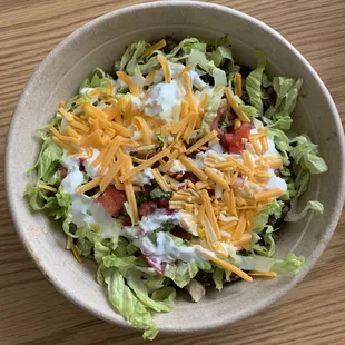 Half steak, half chicken burrito bowl.