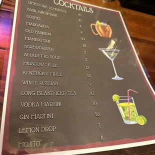 Drink menu
