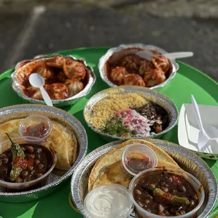 a variety of dishes on a table