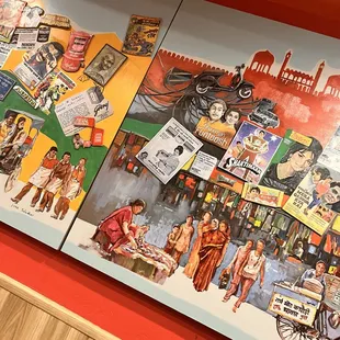 a mural of a street scene