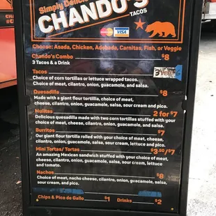 Chando's Menu